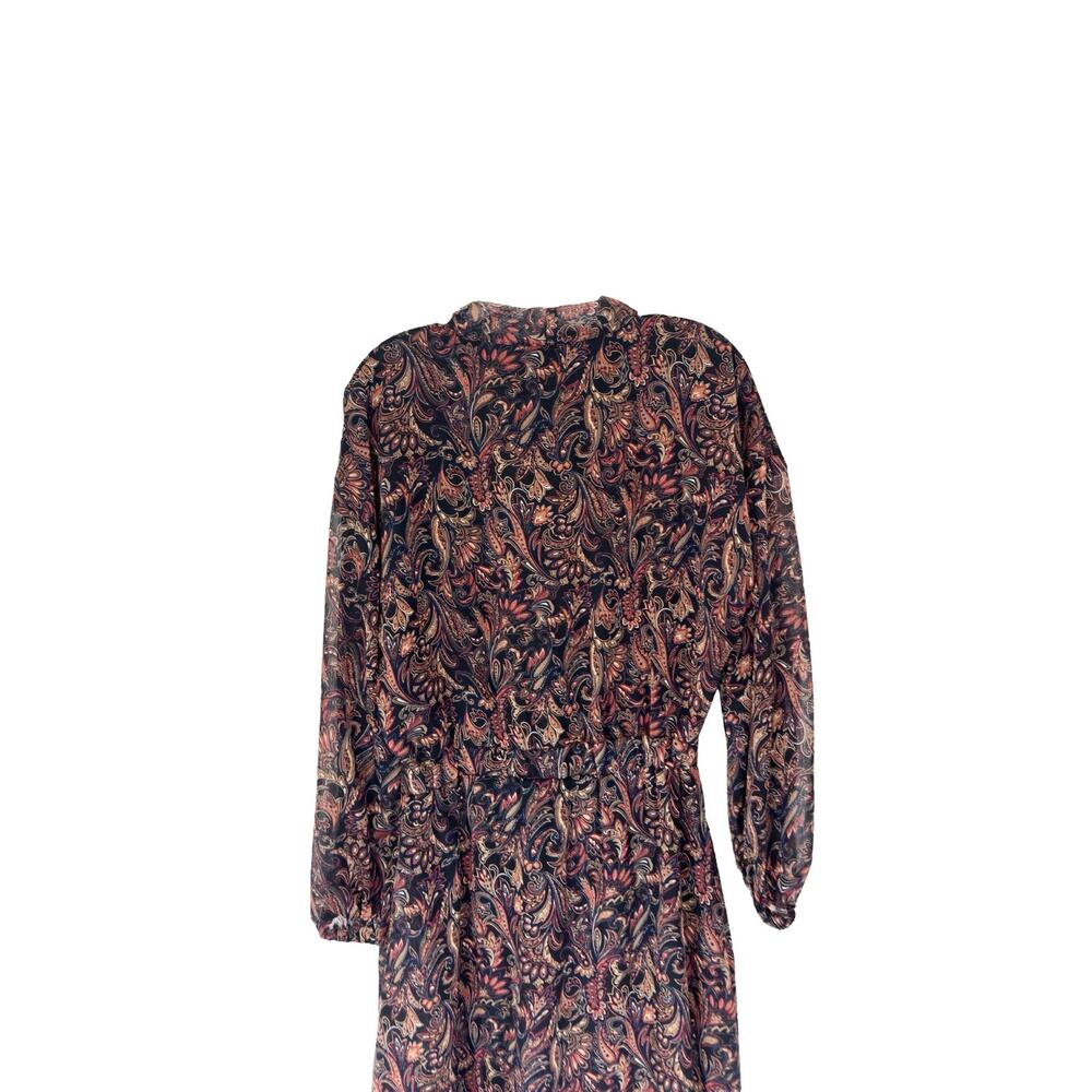 Evereve Dress Paisley Print Tie Front Chiffon Gremlin Forest‎ Eliza Midi Small - Picture 9 of 15